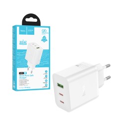 Hoco Adapter N51 Safe 3 Ports 1 USB+2 Type-C PD 65W White Hoco Adapter N51 Safe 3 Ports 1 USB+2 Type-C PD 65W White